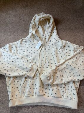Uncharted Threads - Cream Floral Print Hoodie Sweatshirt - Size Large